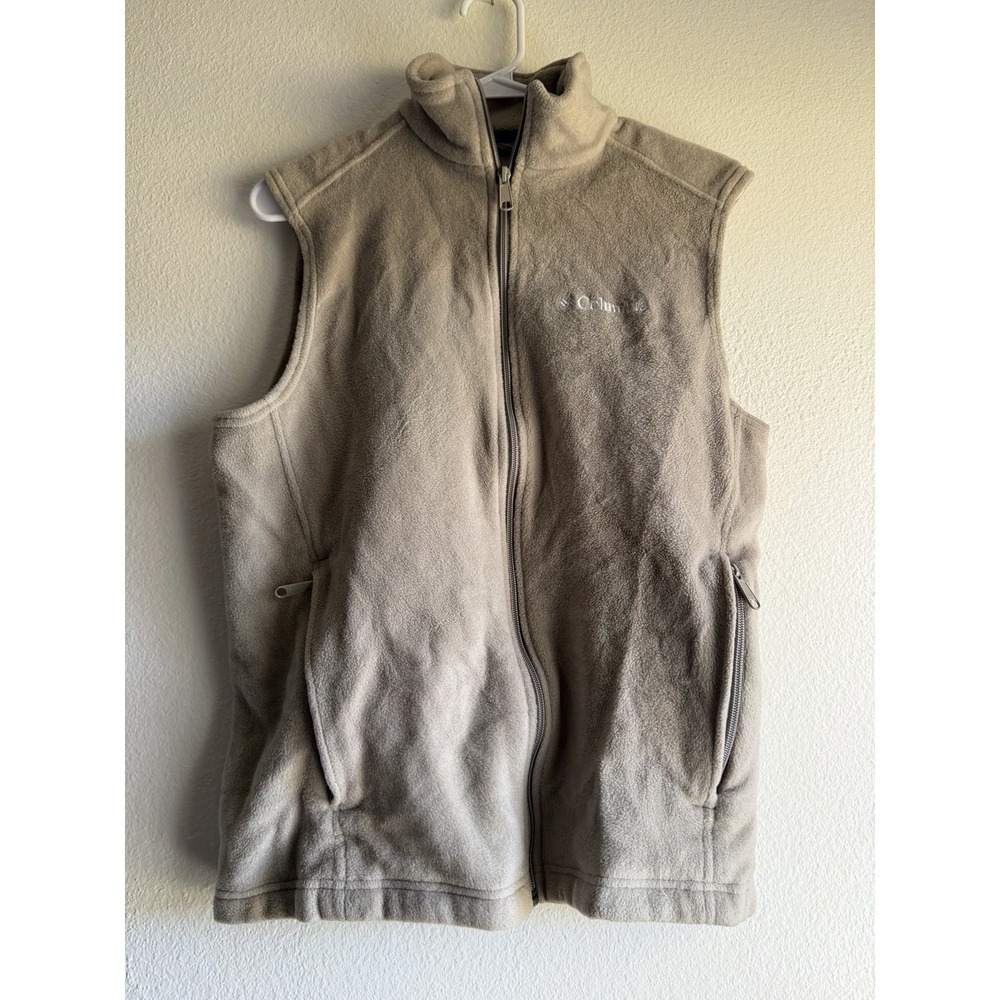 Columbia Vest Mens Beige Full Zip Fleece Casual Hiking Outdoors PHG Hunting